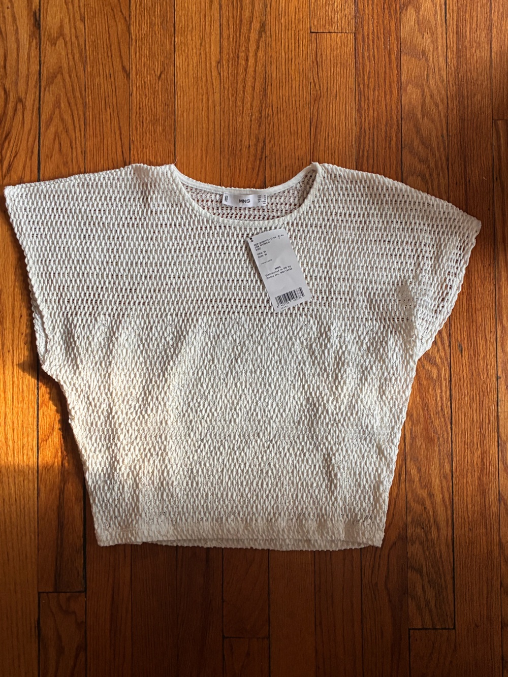 Mango White Open-Knit Short Sleeve Top